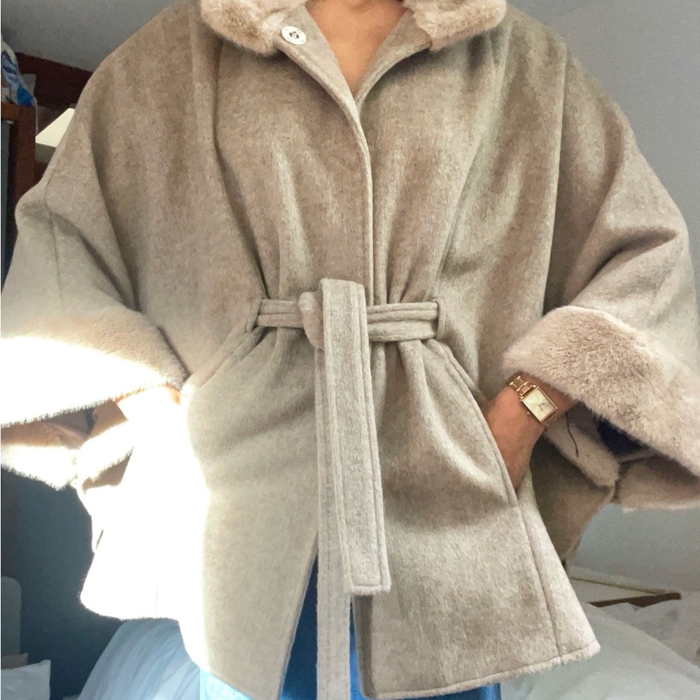 NWT Luxurious PENNY LANE Wool Coat Faux Fur Trim - Picture 12 of 14